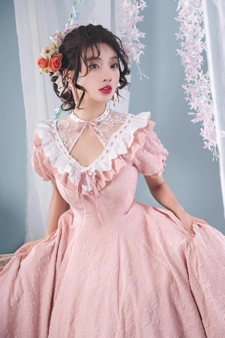 Pink Short Sleeve Ruffle Bowknot Sweet Princess Dress