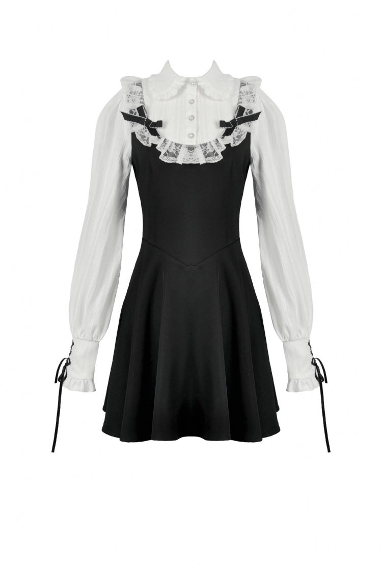 Doll Collar Long Sleeve Lace-Up Faux Two-Piece Gothic Graduation Dress