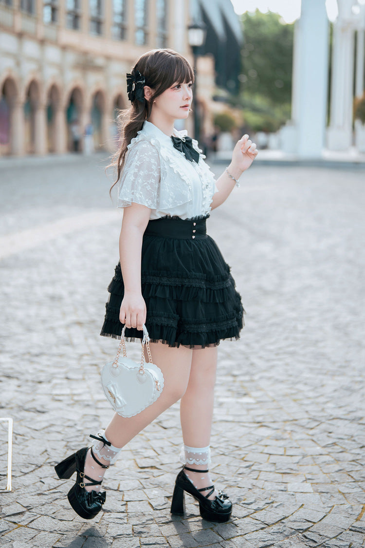 Velvet Bunny Double-Layered Ruffled Lace Sailor Collar Plus-Size Two-Piece