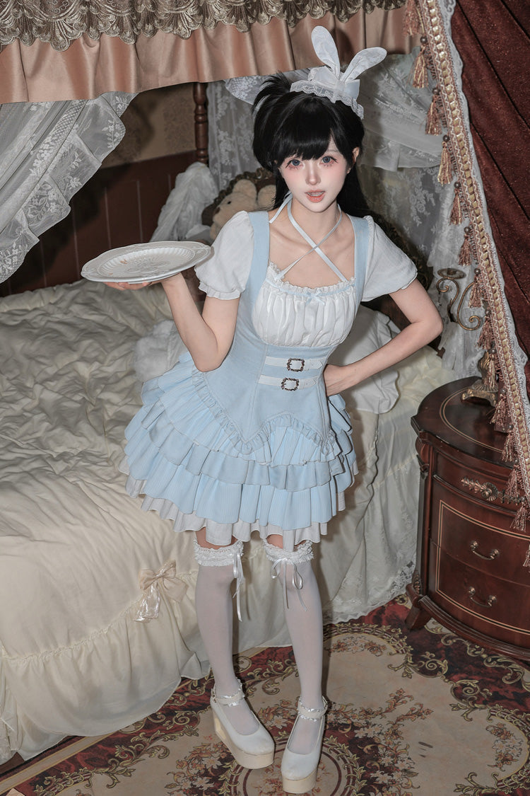 Silent Summer Classic Cool Lolita Dress Set with Halterneck and Ruffles