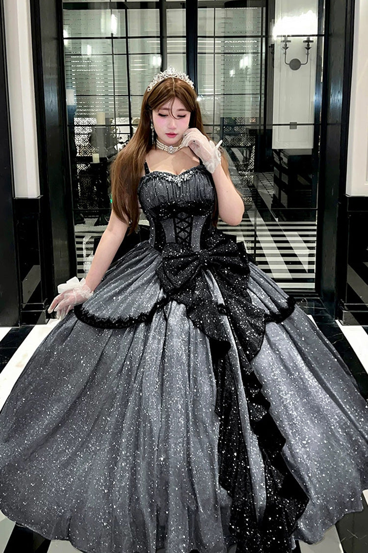 Asymmetric Glitter Bow Jsk Dress - Galaxy of Fallen Tears