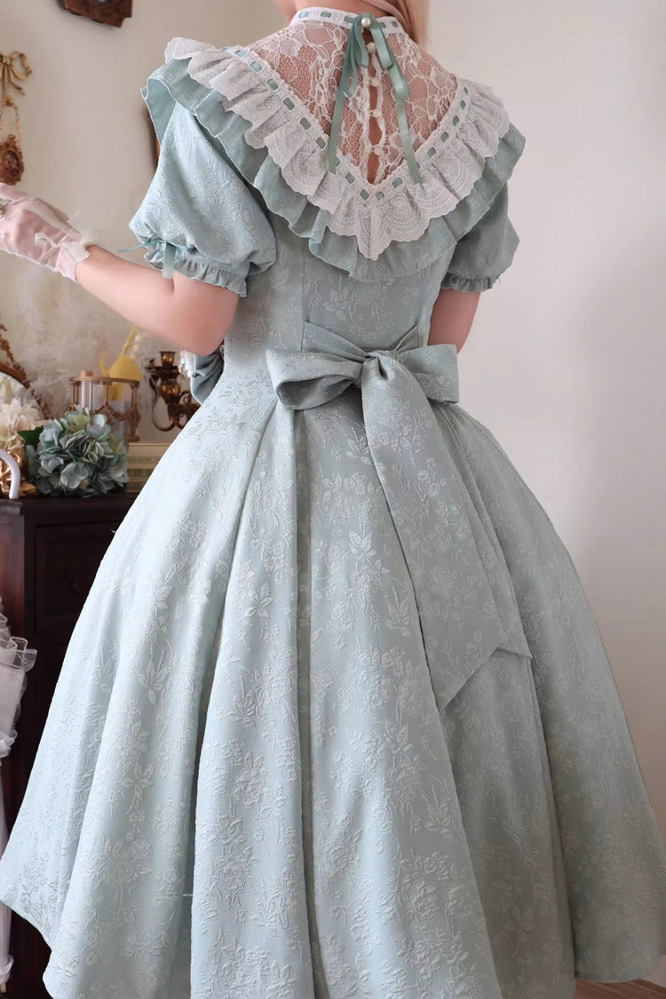 Green Short Sleeve Ruffle Bowknot Sweet Princess Dress