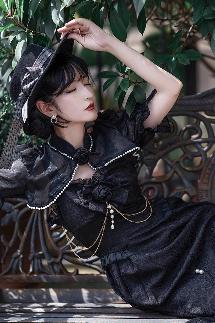 Sleeveless Jacquard Lace Fishtail JSK in Black