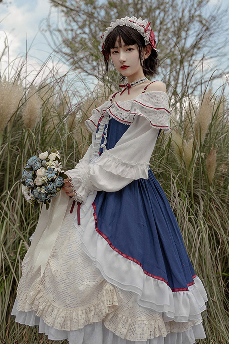 Blue and White Sweet Lolita Cardigan with Bowknot and Long Sleeves