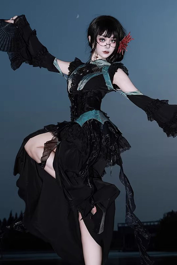 Sky Dragon Chinese Gothic Lolita Embroidered Skirt Set with Print