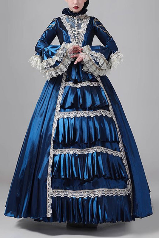 British Embroidered Medieval Victorian Gown - Vintage Court Style