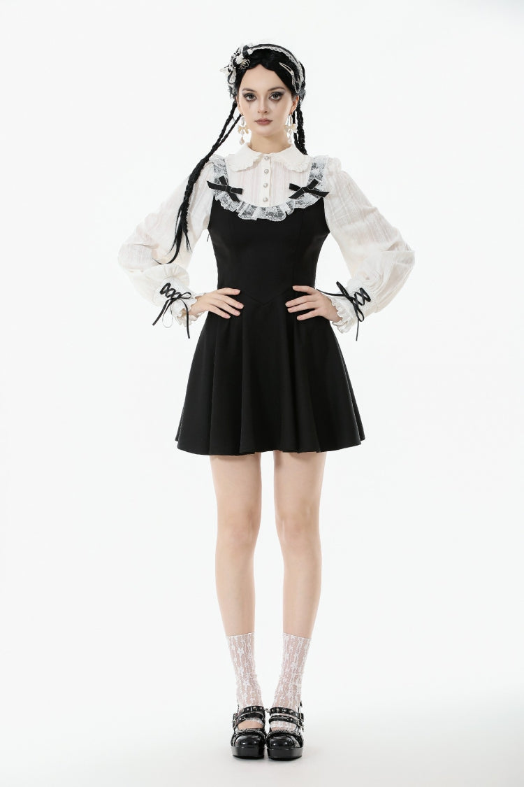 Doll Collar Long Sleeve Lace-Up Faux Two-Piece Gothic Graduation Dress