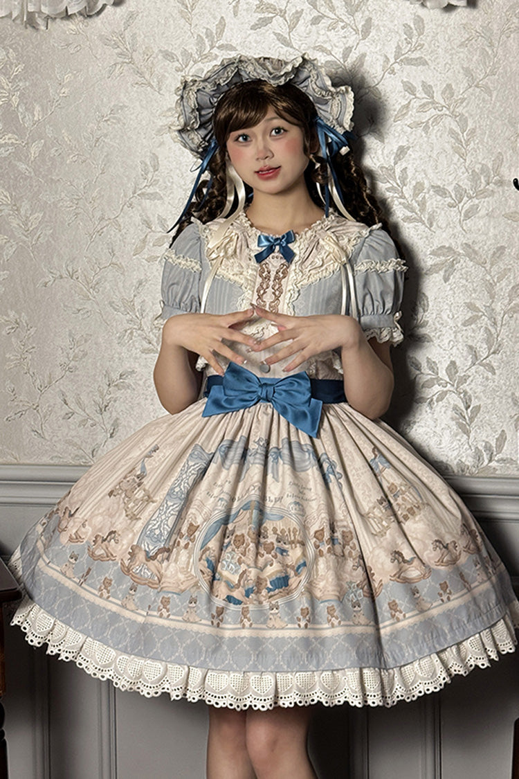Fairy Tale Short-Sleeve Ruffle Bow Dress for Sweet Lolita - Two Tones