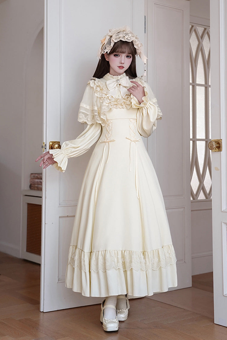 Letters Poems Day Night Stand Collar Long Sleeves Ruffle Bowknot Lace-Up Gothic Lolita Dress