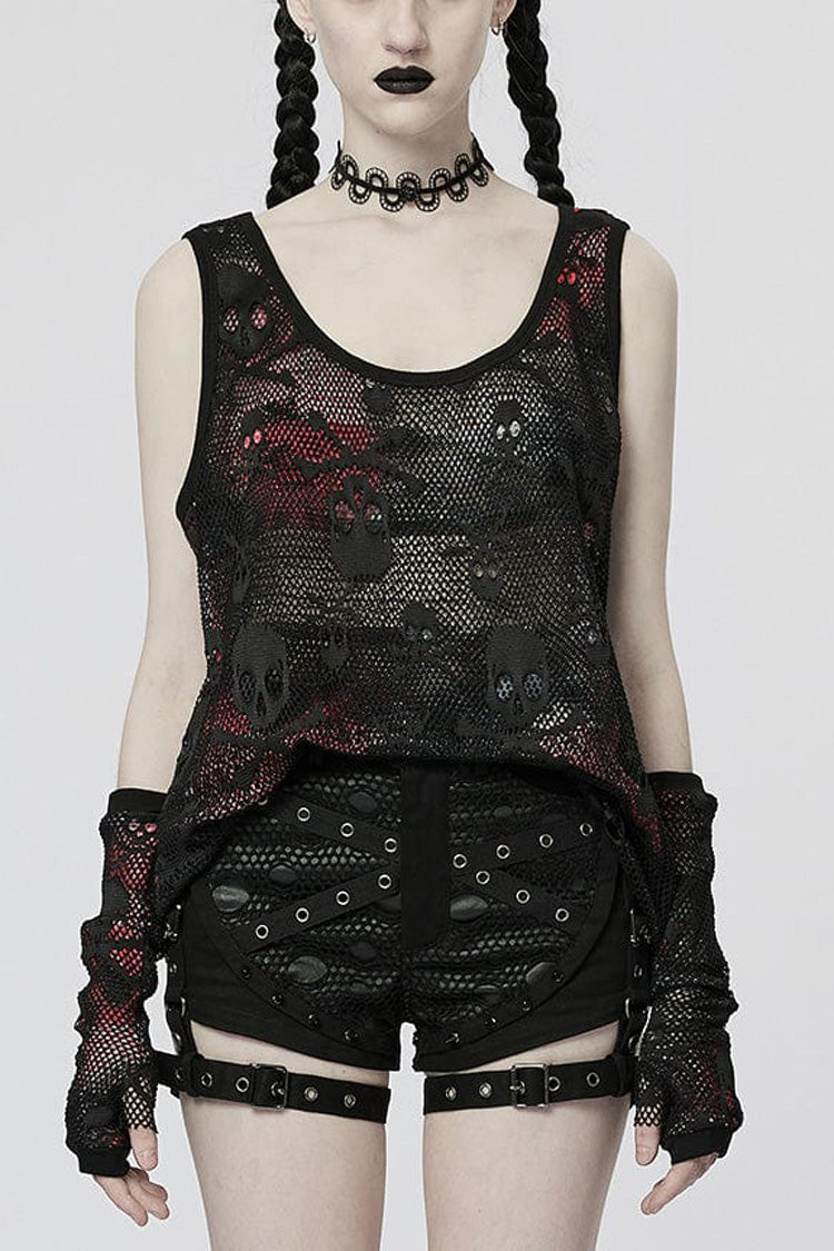 Skull Print Stitching Mesh Steampunk Vest