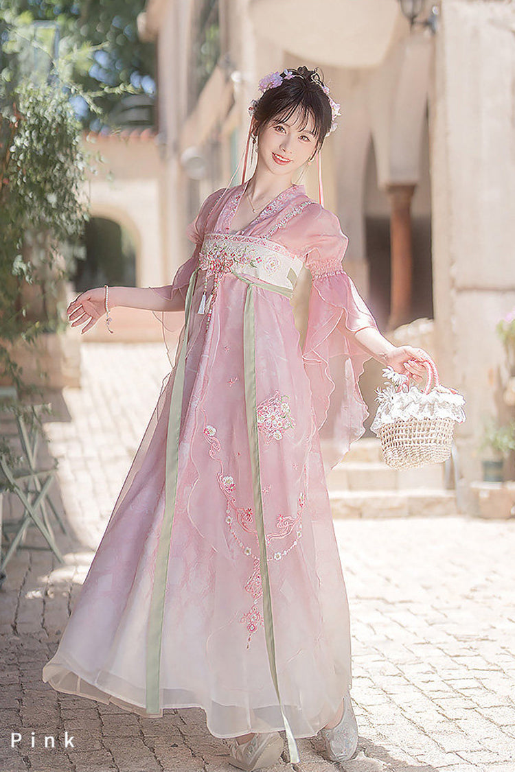 Rose Tang Dynasty V-Neck High Waist Embroidered Women's Casual Sweet Hanfu Ensemble