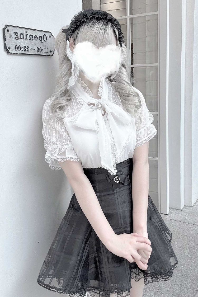 Light Snow Plaid Bow Sweet Jirai Kei Skirt