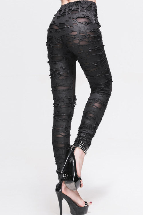 Ripped Knit Pants with Skeleton Palm Motif