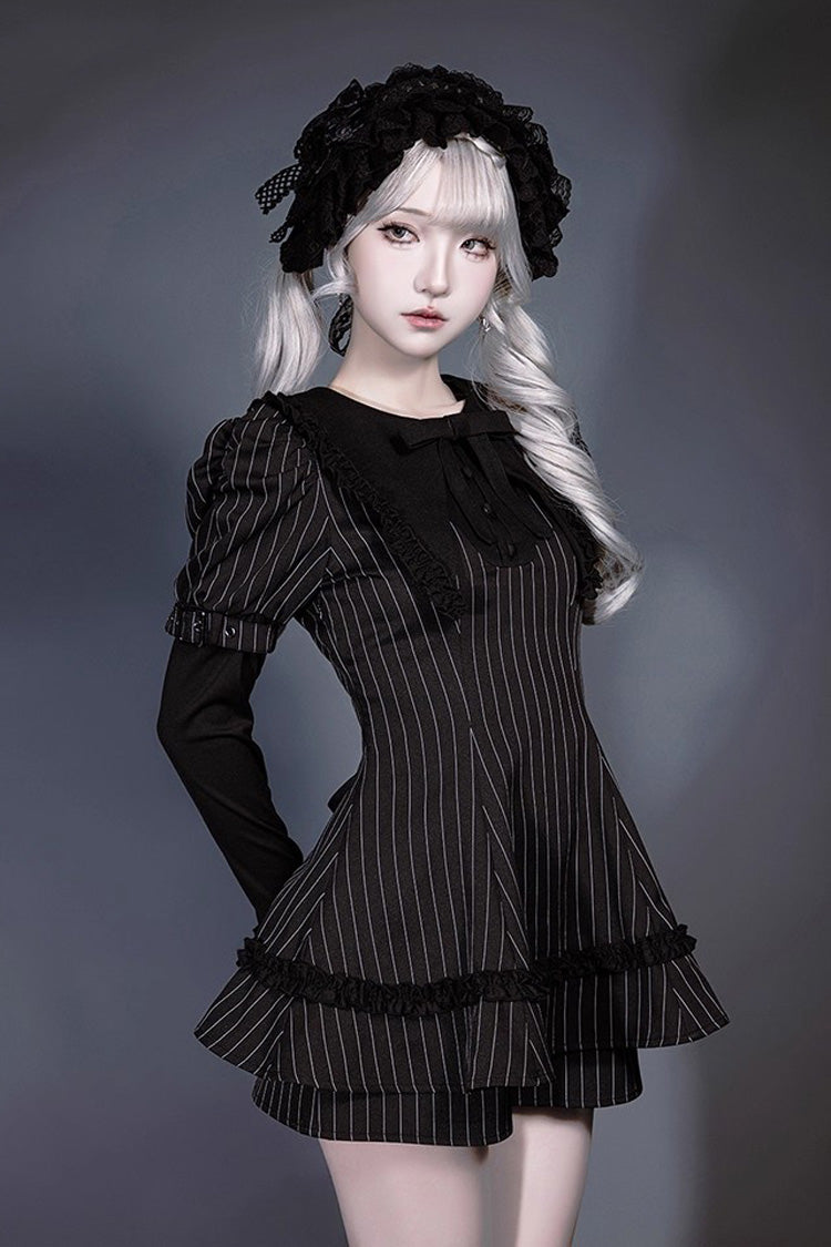 Black Striped Ruffled Bow Jirai Witch Outfit