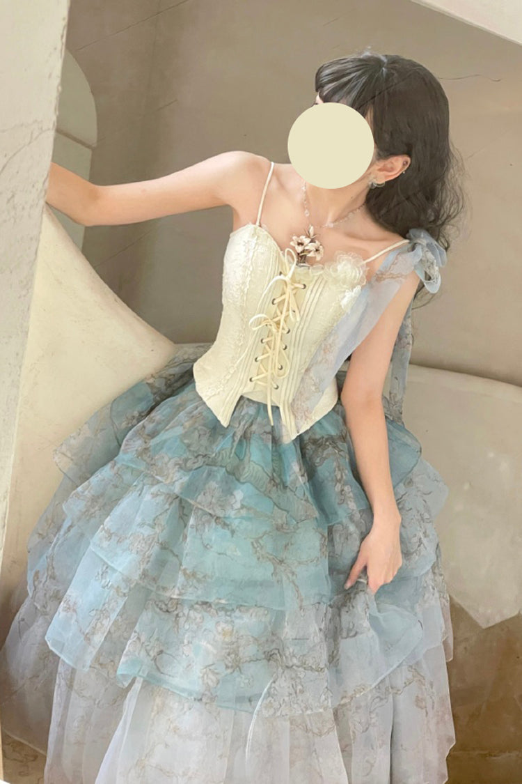 Emerald Gradient Multi-Layer Print Sweet Skirt