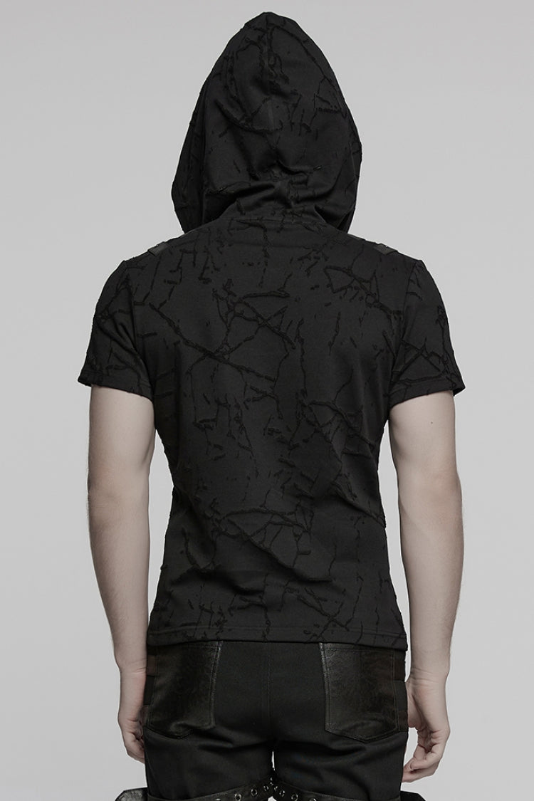 Tie-Dyed Punk Hoodie Tee with Large Pocket for Men