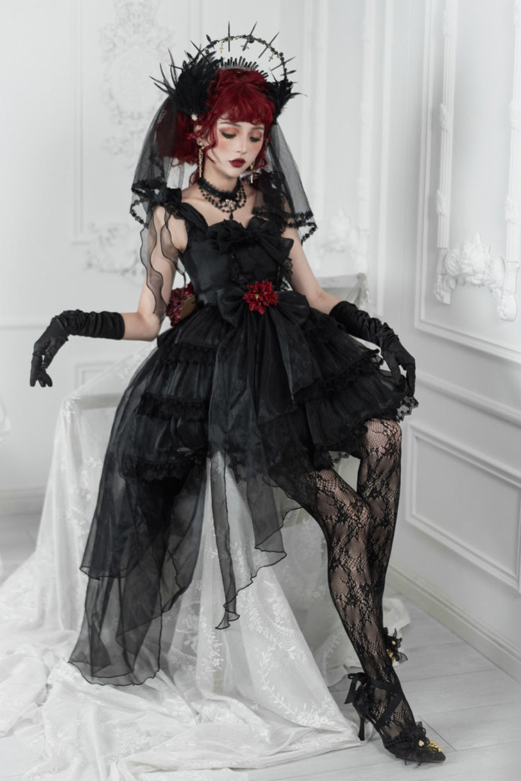 Hanayome Gothic Lolita JSK Dress with Pearl and Bow, Black