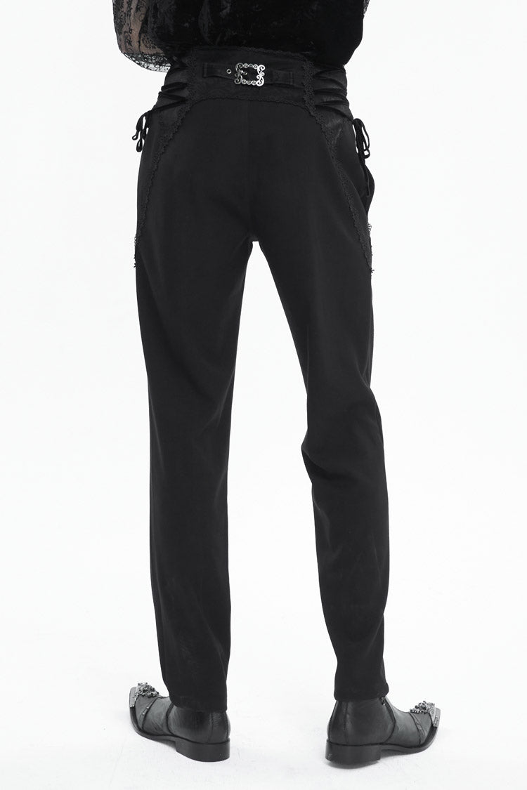 Embellished High Waisted Gothic Pants for Men with Lace Trim