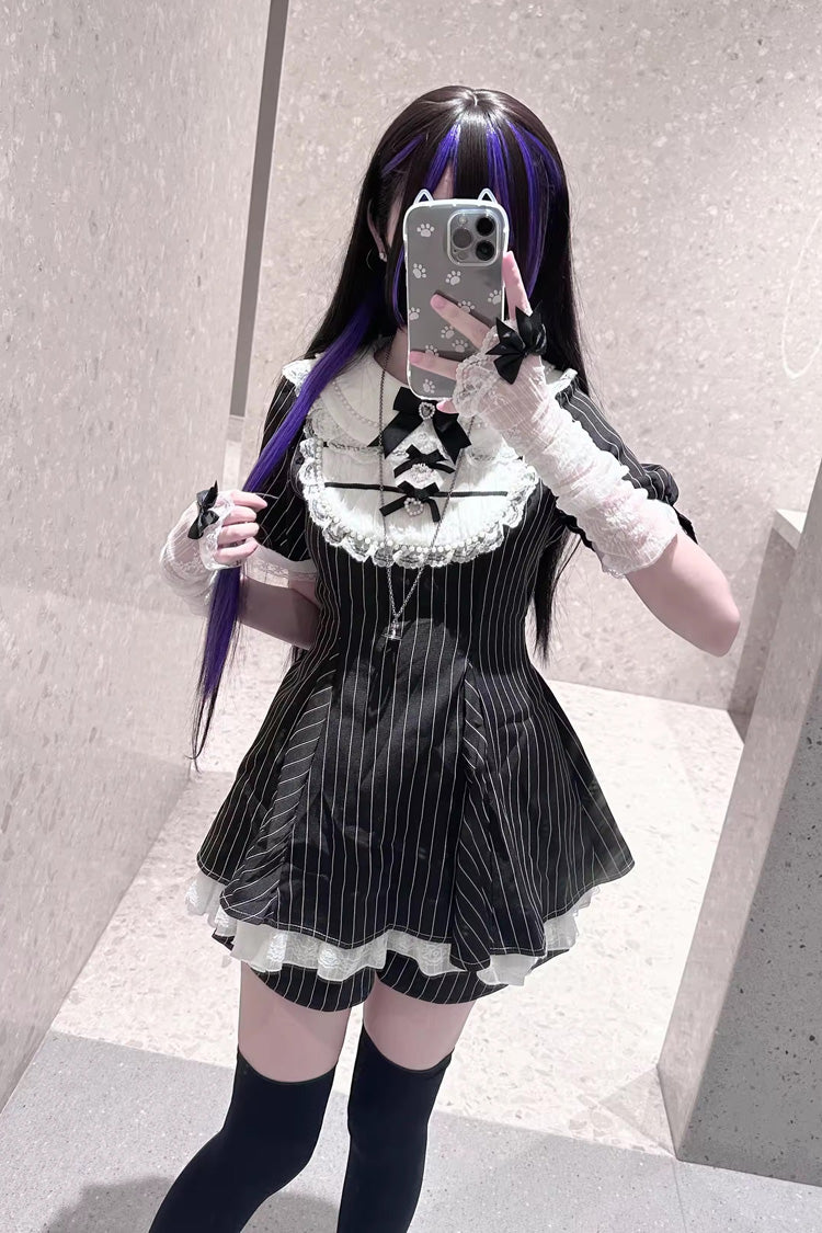 Gothic Japanese Dress Set with Rabbit Ears and Doll Collar - Moonlight Whispers, 2 Colors