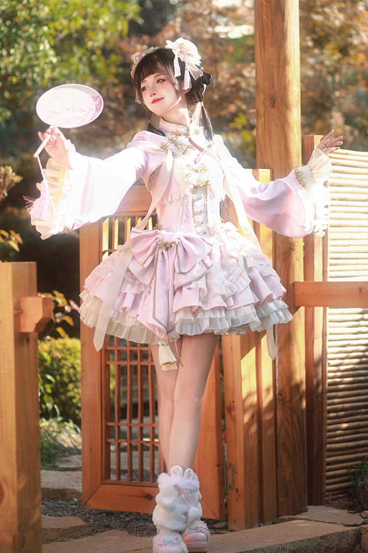 Blush White Pear Fantasy Multi-Layer Ruffle Lace Sweet Oriental Princess Jumper Dress