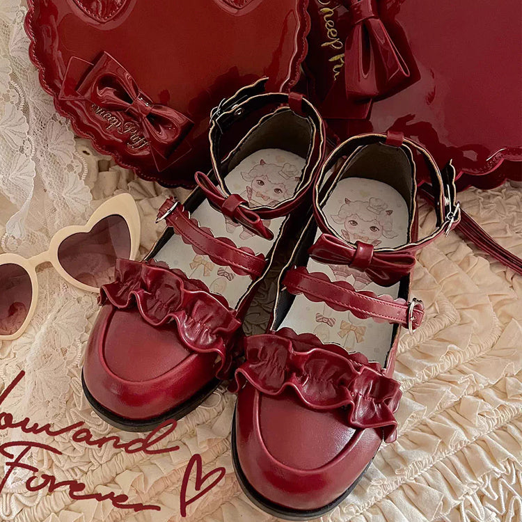 Ruffled Bowknot Mary Janes - Kawaii Lolita Shoes