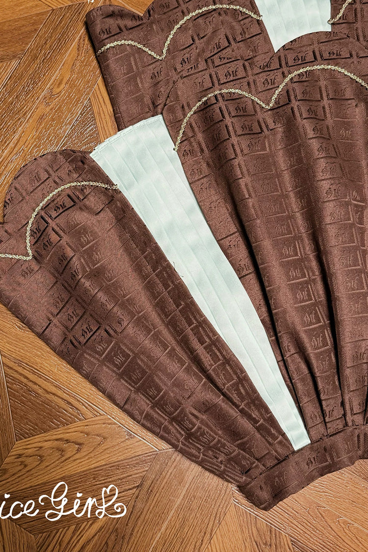Brown Printed Embroidered Bow Lace-Up Classic JSK Dress & Skirt - Teddy Chocolate Bar