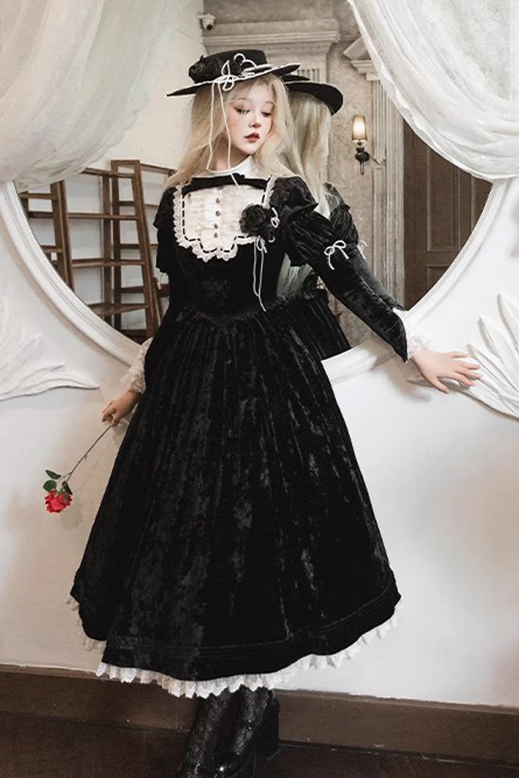 Black Long Sleeve Ruffle Bow Lace Gothic Lolita Dress