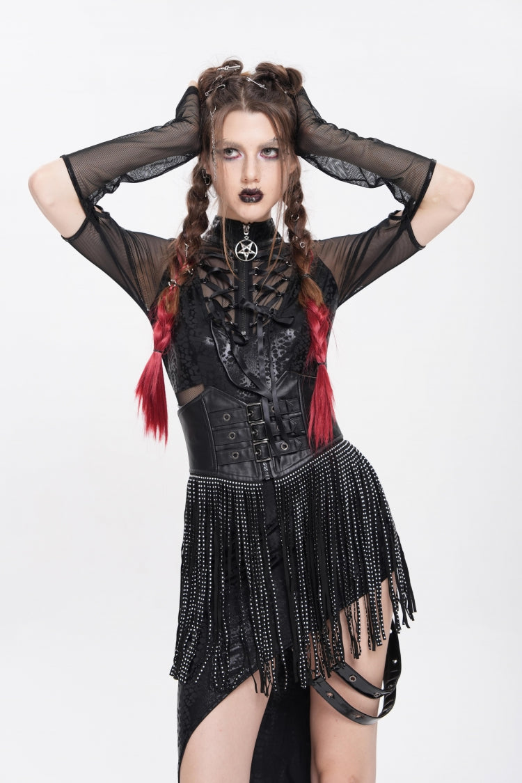 Slim Buckled Lace-Up Gothic Corset for Women with Lace Tassels