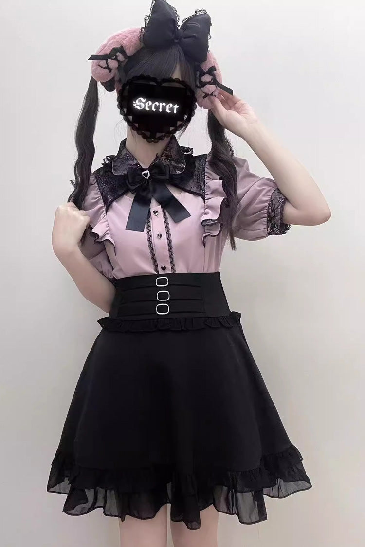 Sweet Lace Bowknot Short Sleeve Jirai Blouse in Three Shades