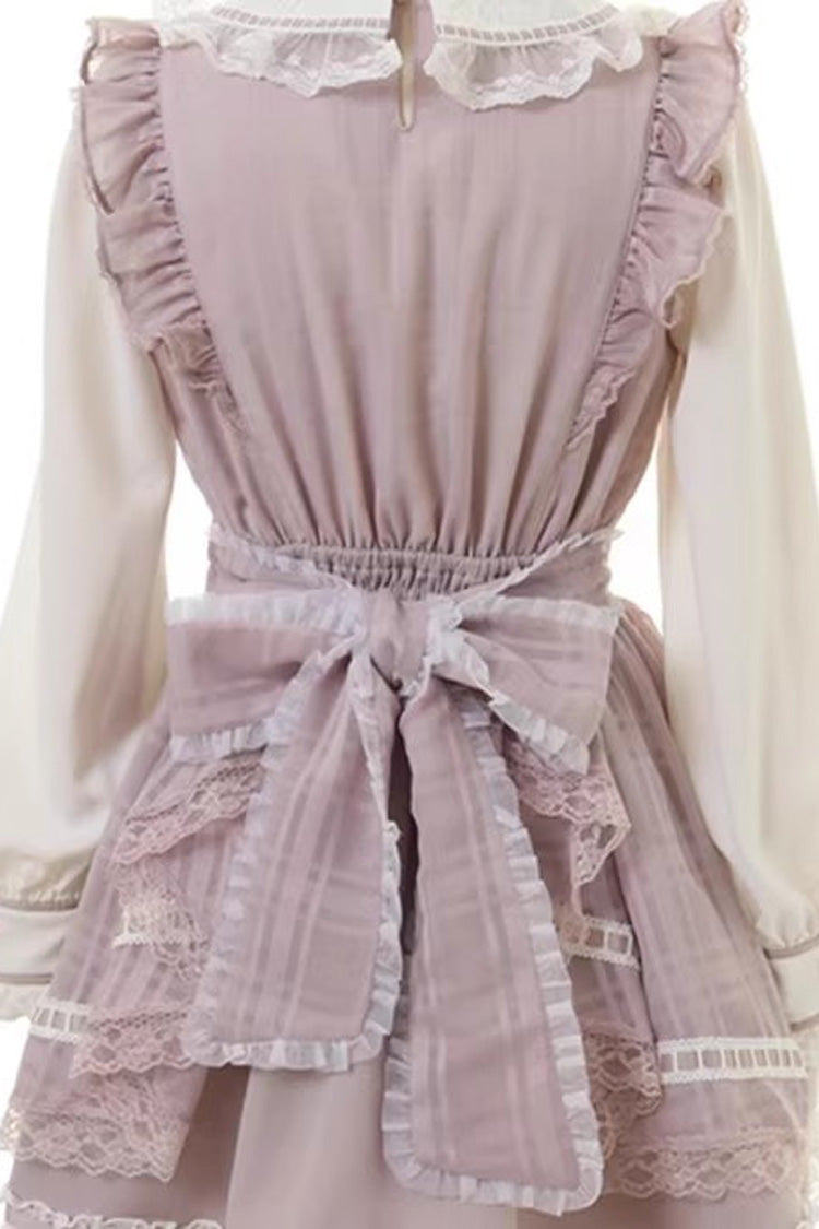 Bowknot Lace-Up Ruffle Print Long Sleeve Jirai Dress in Three Colors