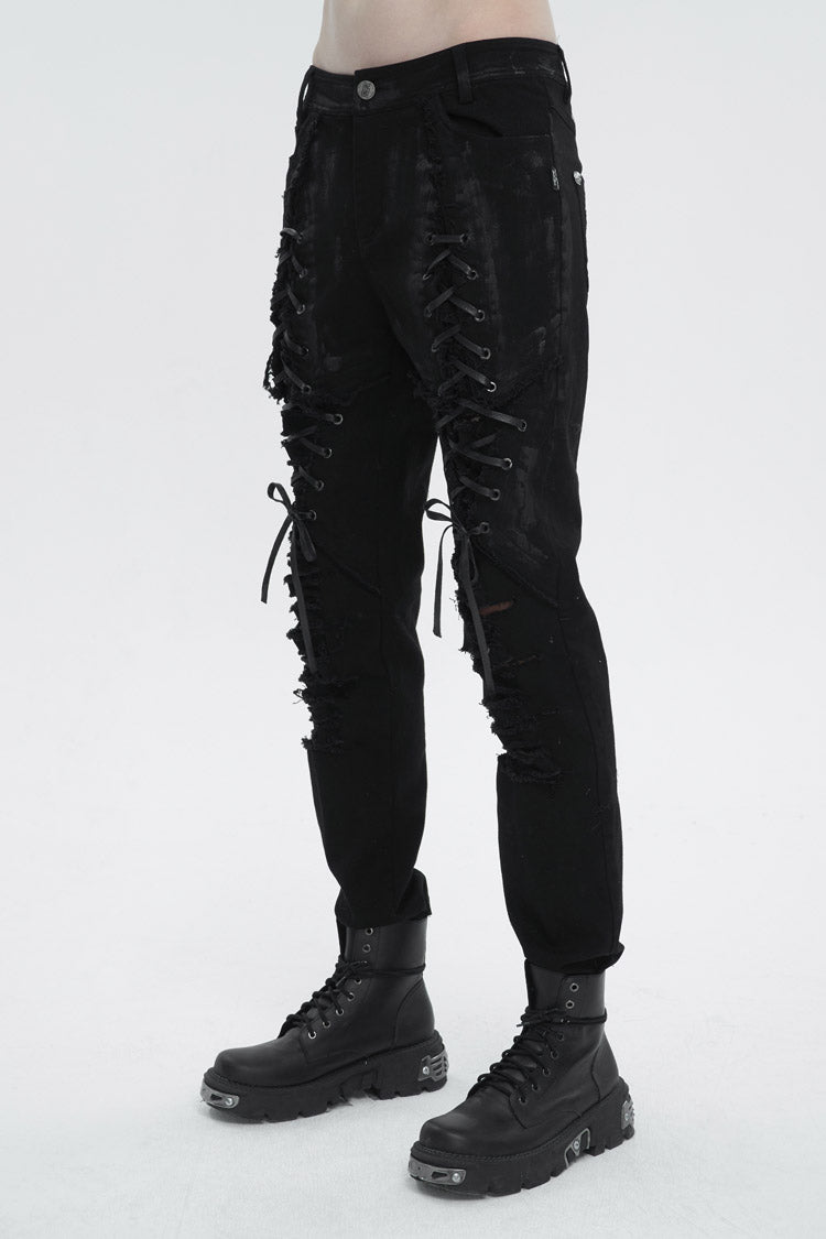 Edgy Distressed Strappy Punk Trousers for Men