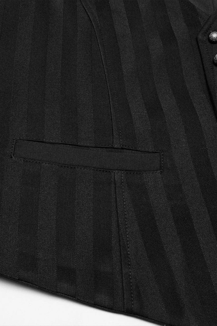 Striped Sleeveless Punk Vest with Buckle