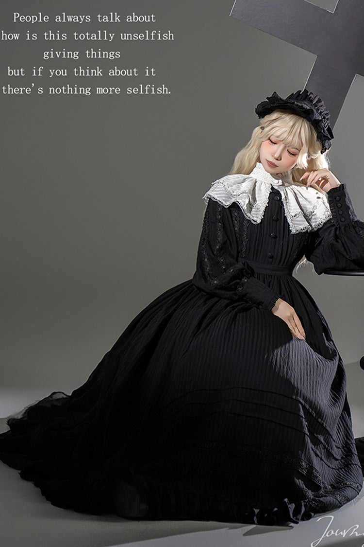 Quiet Place Jacquard Ruffle Embroidered Bow Gothic Lolita Dress