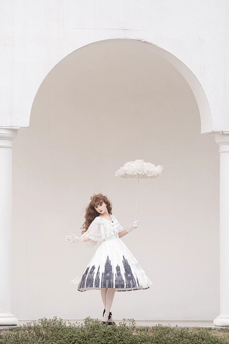 White Sleeveless Printed Lace Gothic Vintage Princess Lolita Jsk Dress