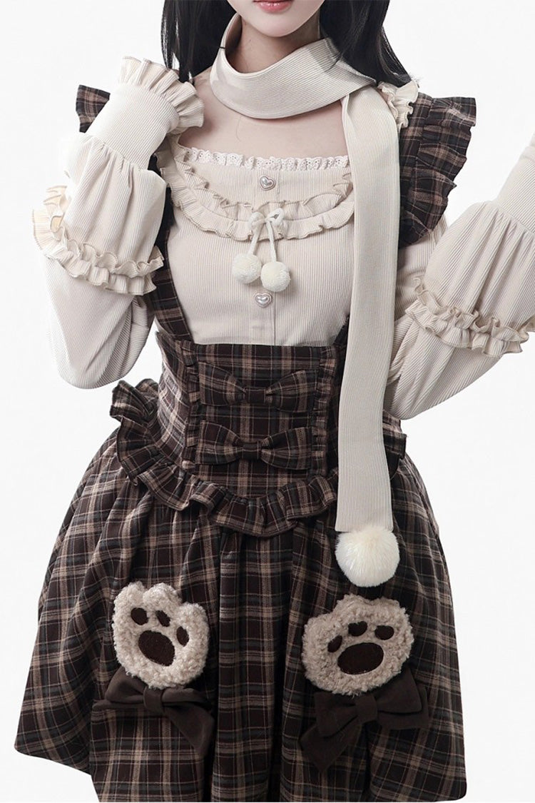 Brown Fluffy Little Bear Sleeveless Printed Ruffled Bow Sweet Lolita Tank Dress