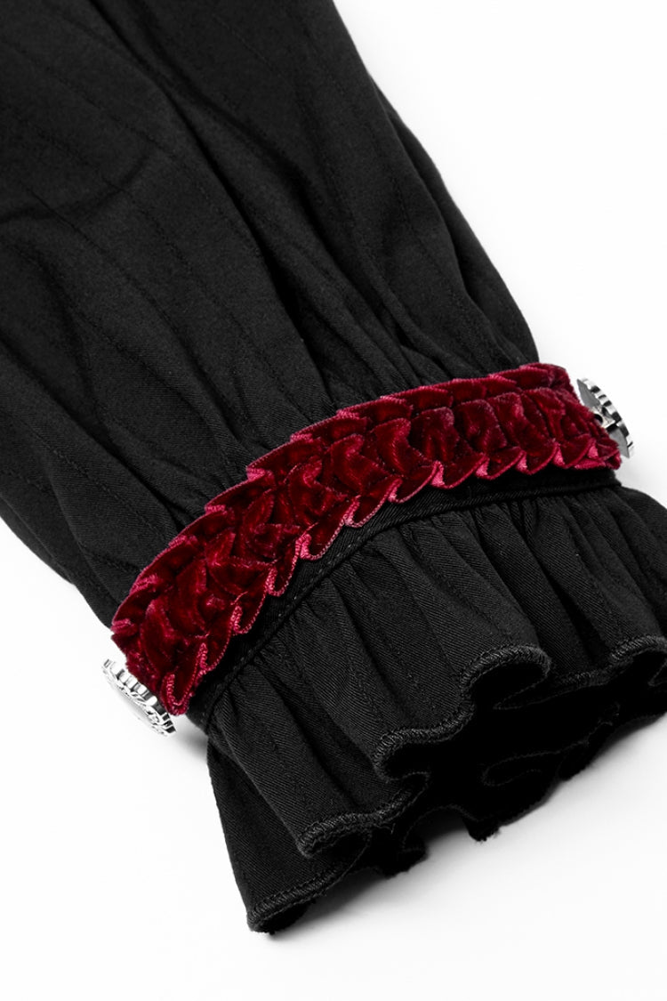 Crimson & Noir Retro Metal Button High Collar Lantern Sleeve Men's Shirt