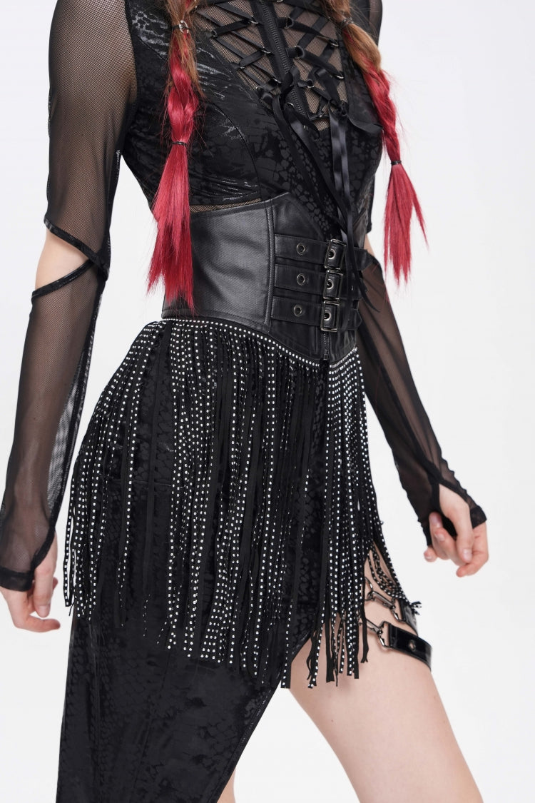 Slim Buckled Lace-Up Gothic Corset for Women with Lace Tassels