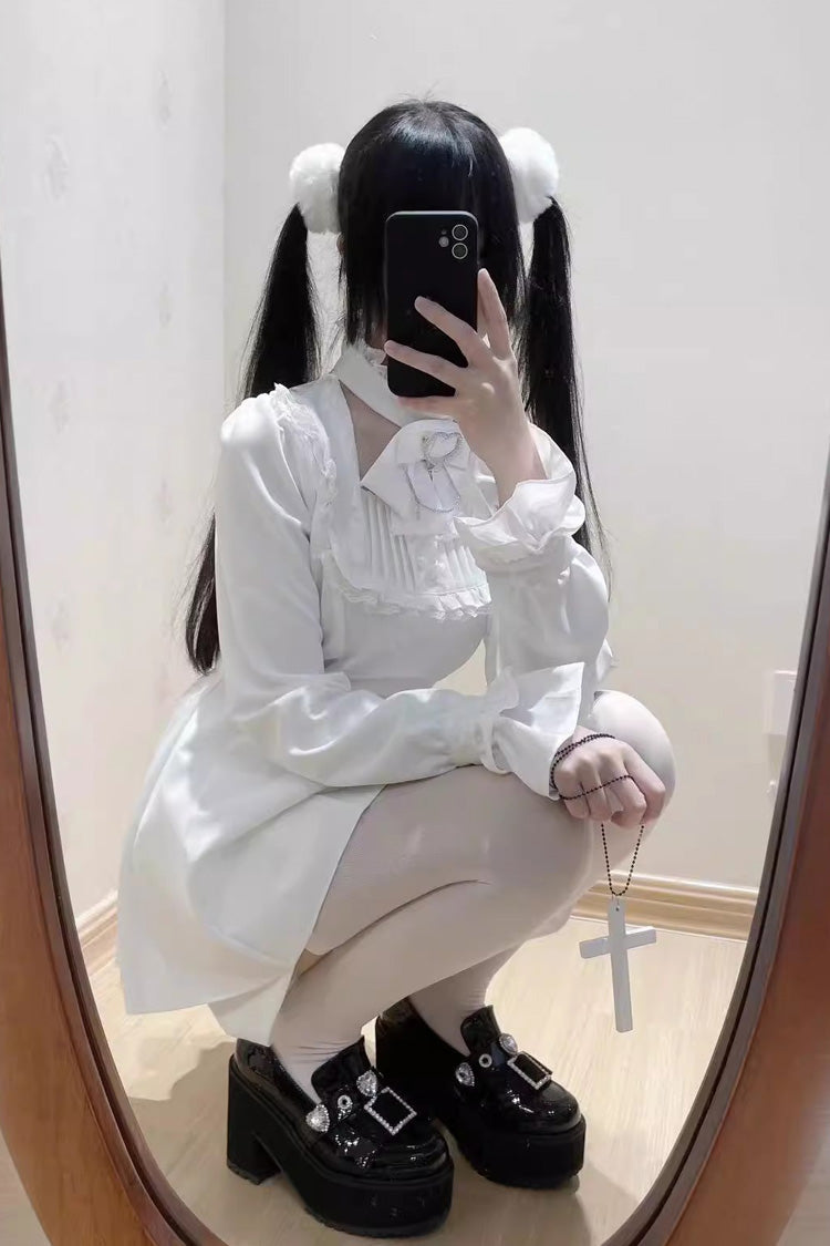 Stairway to Heaven Embroidered Bow Lace Long Sleeve Jirai Kei Set
