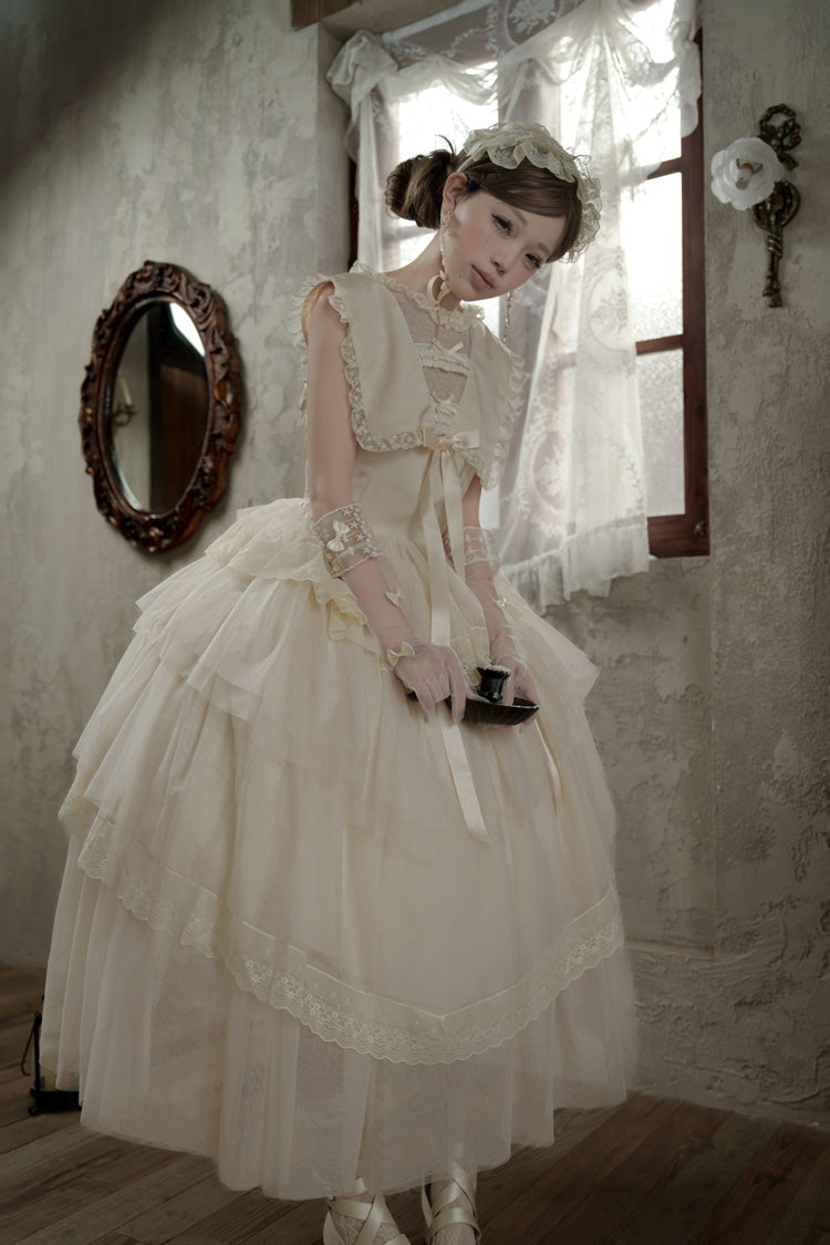 Ivory Elegant Dress with Triple Ruffles and Bow Embellishments - Dream by the Pillow