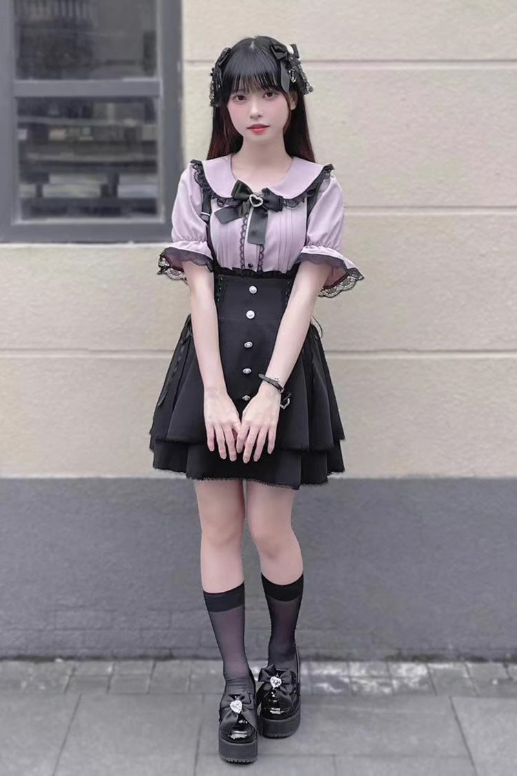 High Waist Bowknot Lace Lace-Up Sweet Lolita Jirai Skirt in Two Tones