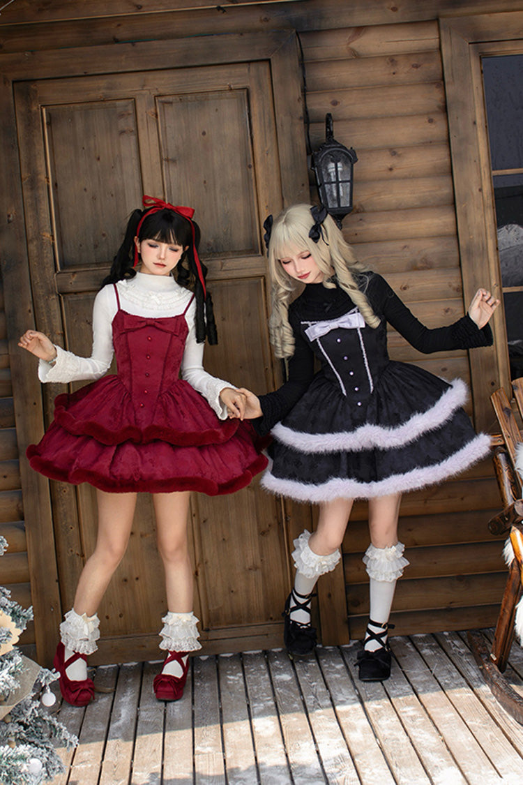 Jacquard Furry Bow Sweet Lolita JSK Dress