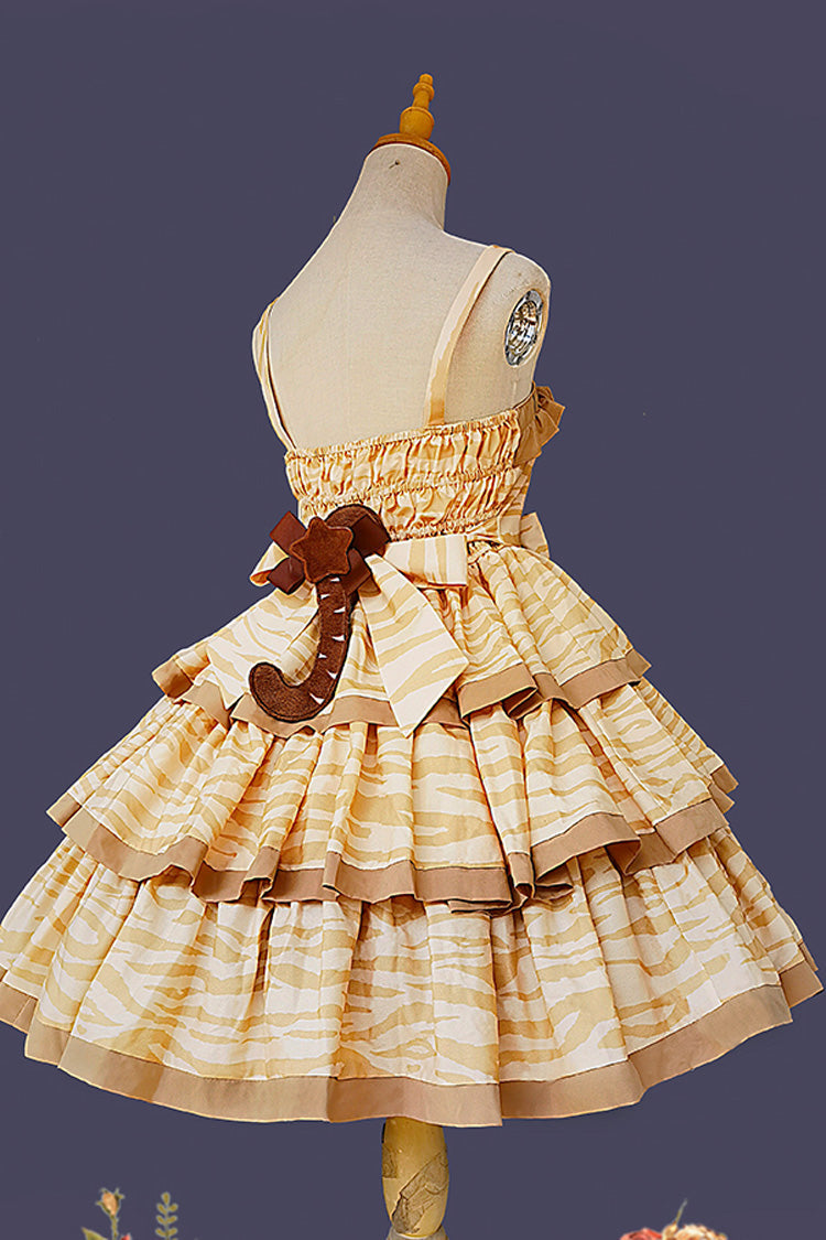 Sweet Apricot Triple-Layer Print Ruffle Bow Lolita Dress