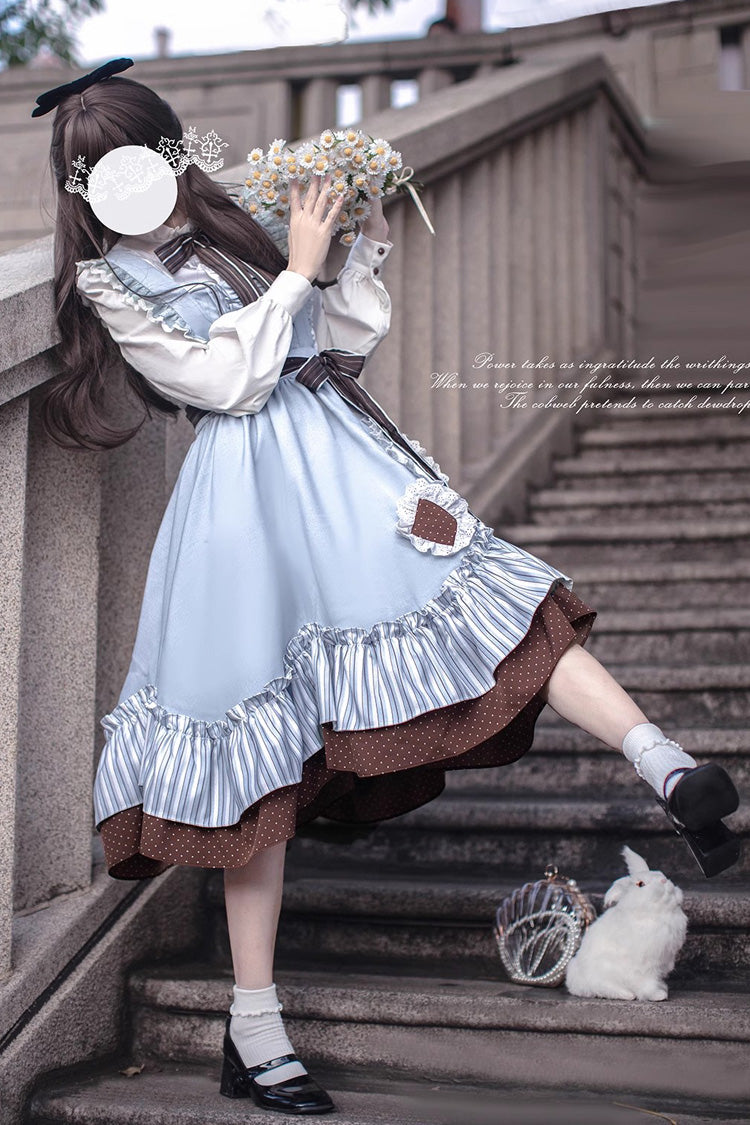 Blue Brown Bow Sweet College Style Jsk - Magic Vocal Club