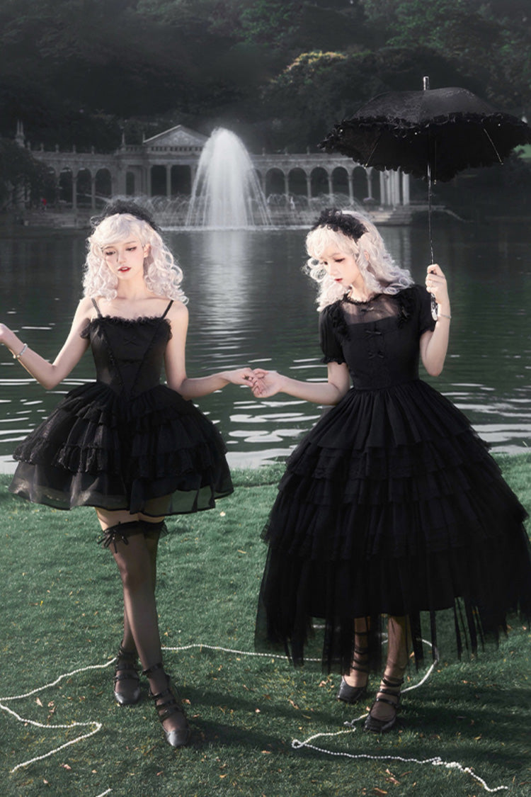 Black Gothic Drawstring JSK with Ruffle Details