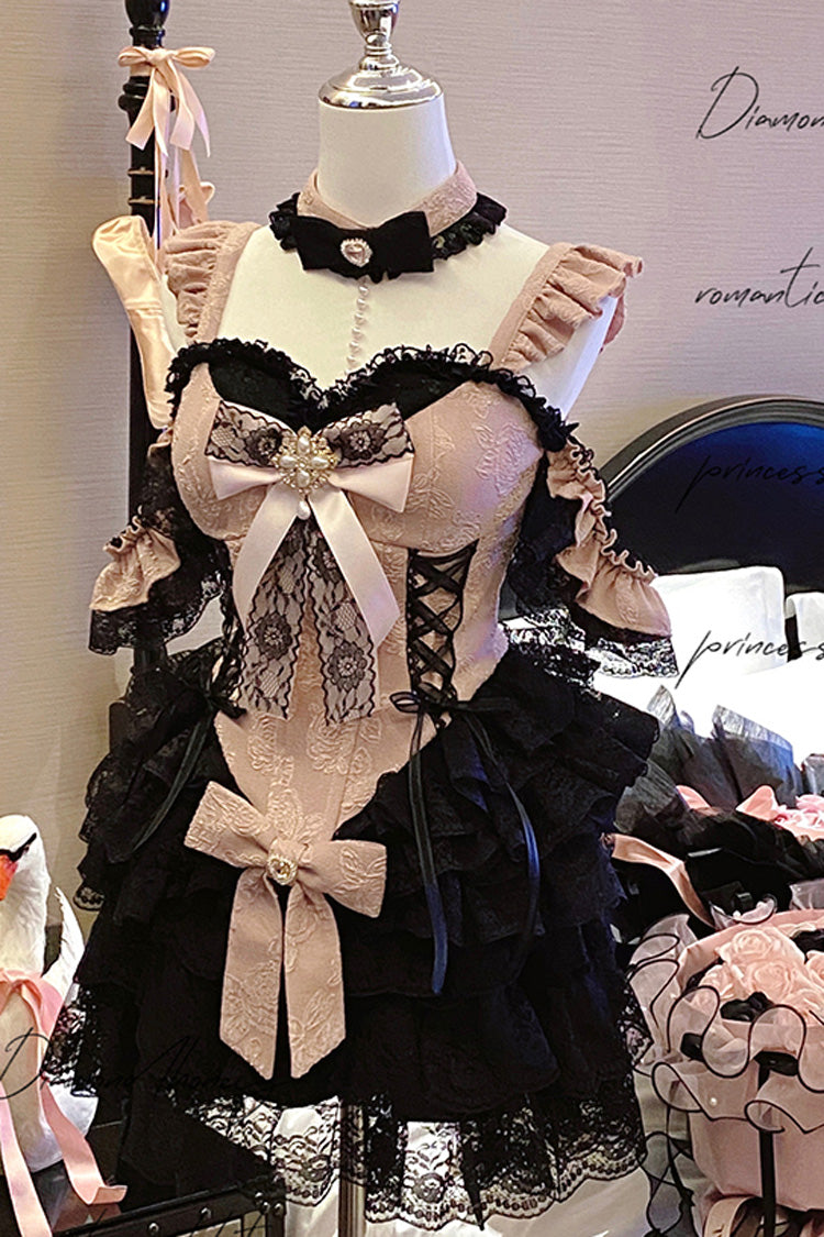 Black Pink Blackberry Lover Multi-Layered Lace Sweet Skirt Set