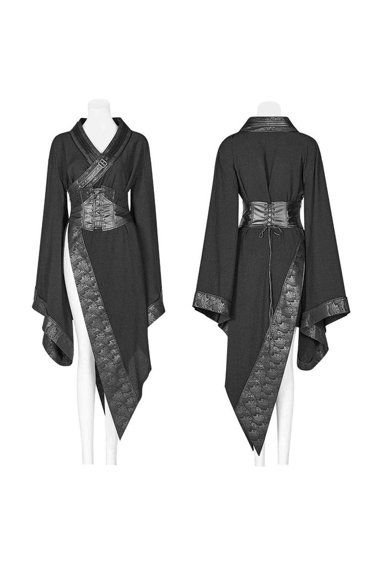 Wave Print Kimono Punk Dress with Asymmetric Hem