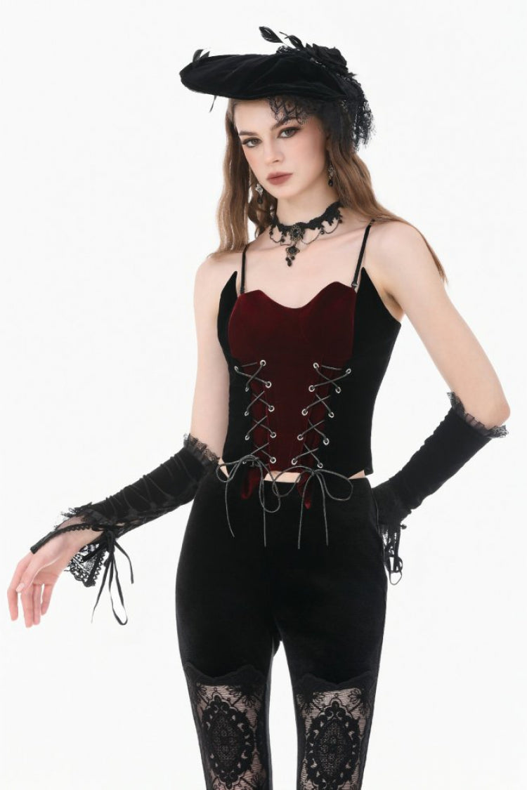 Crimson & Noir Contrast Double-Row Eyelet Vintage Bustier