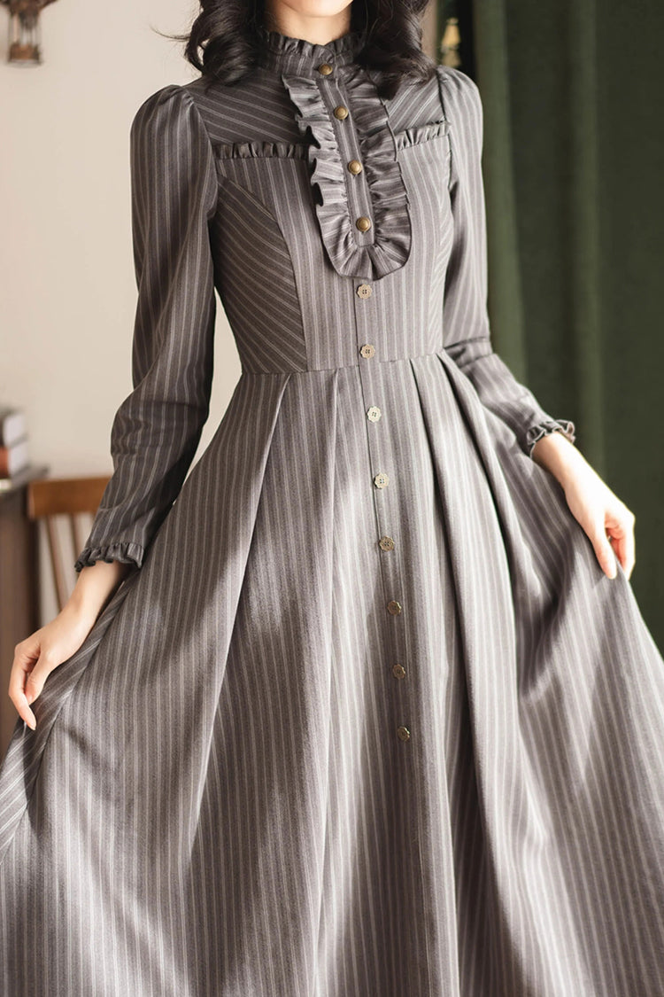 Striped Printed Ruffled Dress - Forest Castle