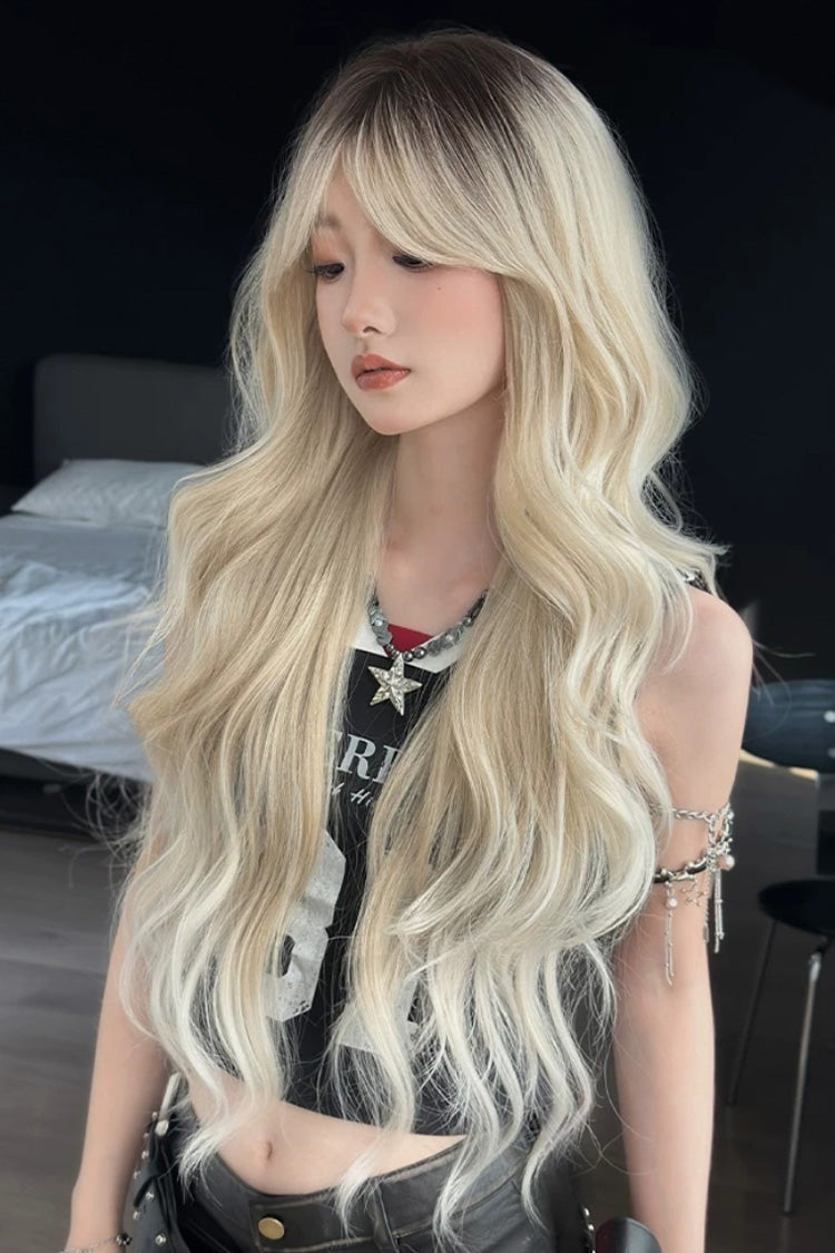 Fluffy Wavy Wig with Curtain Bangs