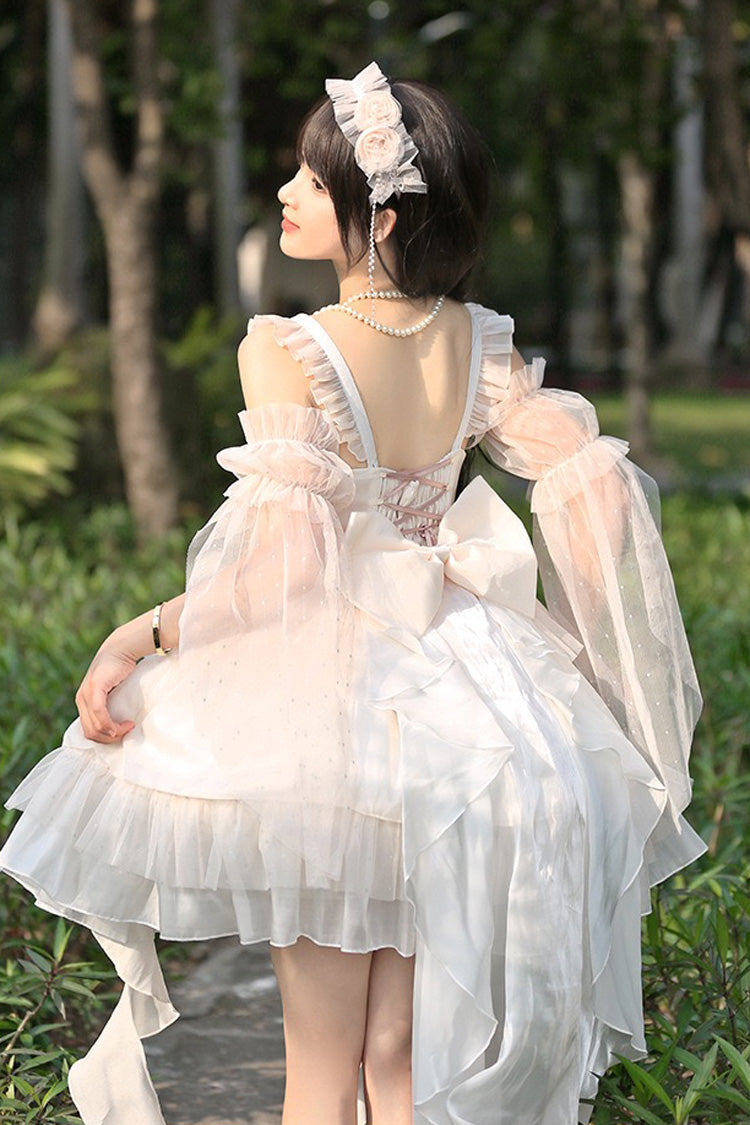 Elegant Apricot Moon Goddess Song Layered Ruffle Lace-Up Lolita JSK Gown